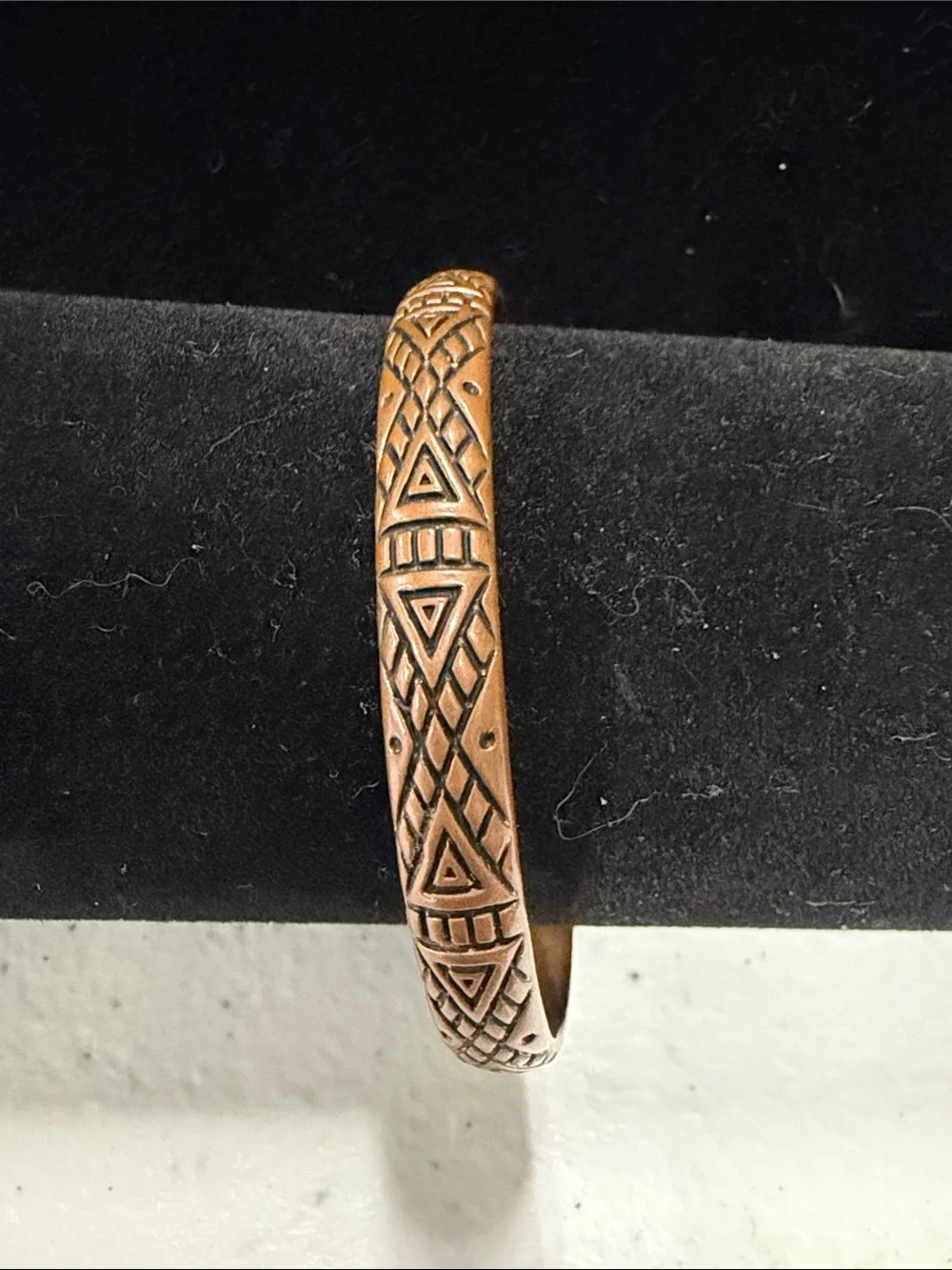 Vintage Copper Geometric Cuff Bracelet – Boho Tribal Style – 17.79g
